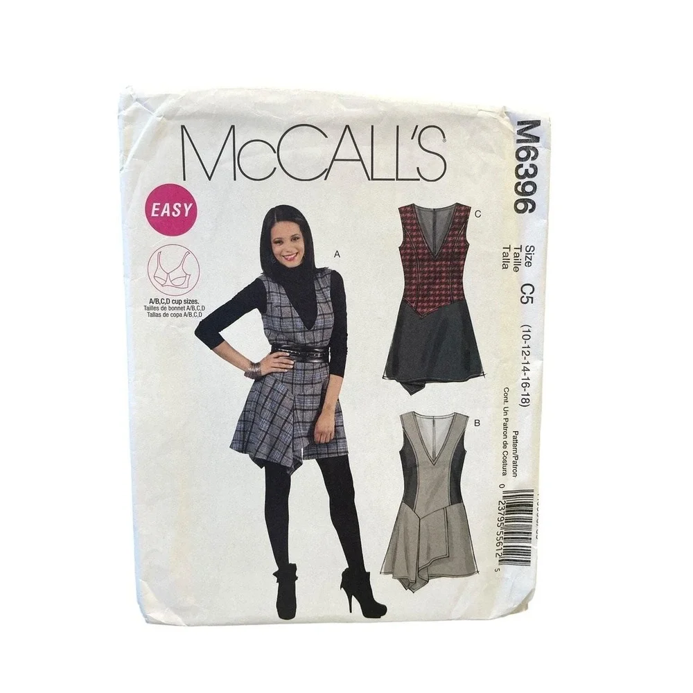 McCall's M6396 Misses Jumper Dress C5 (10-18) Asymmetrical Hem V-Neck‎